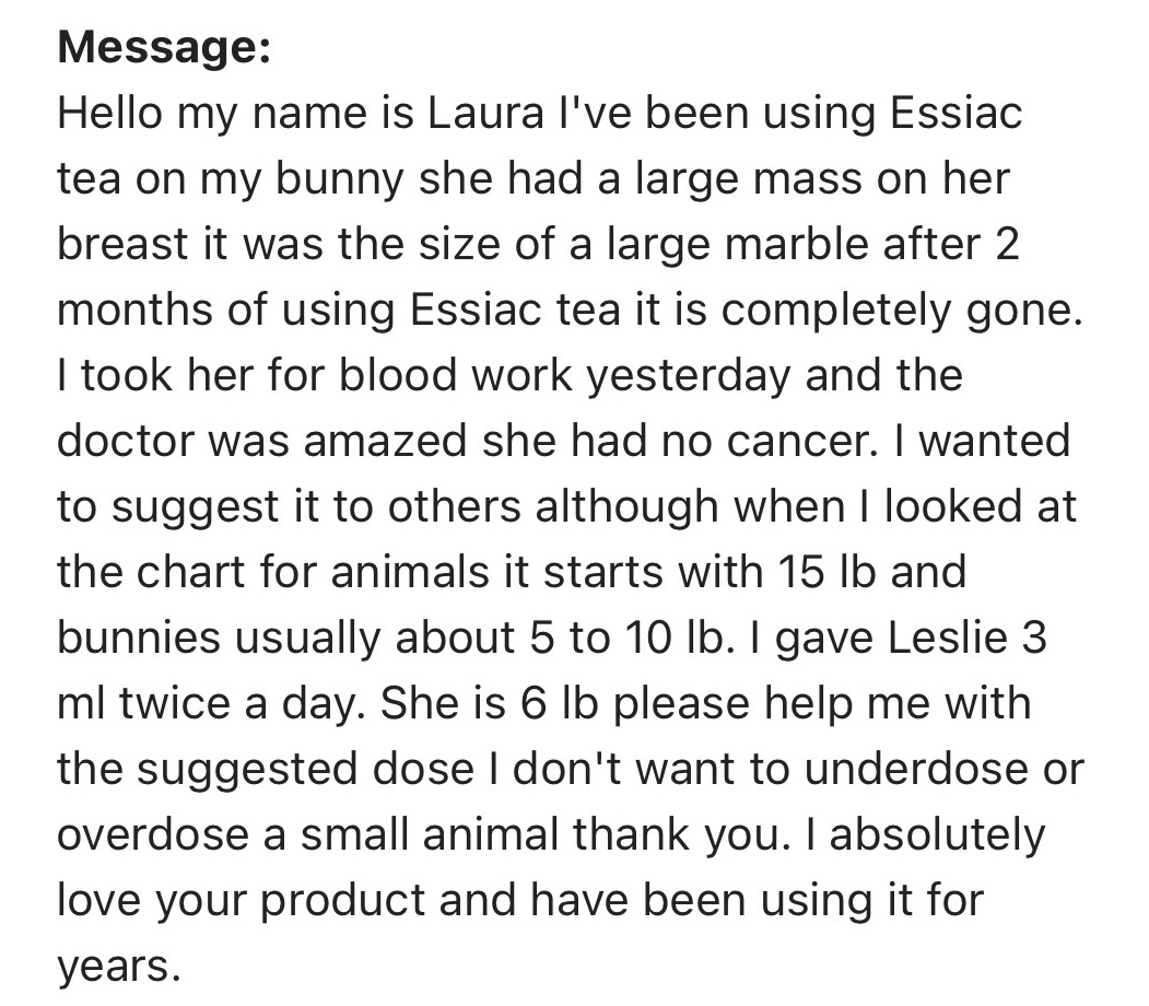 If you have a bunny who needs help, consider giving him or her some essiac tea. essiac tea bunny