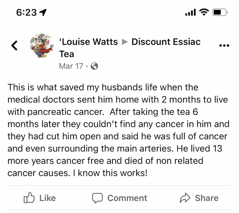 pancreatic cancer essiac testimonial